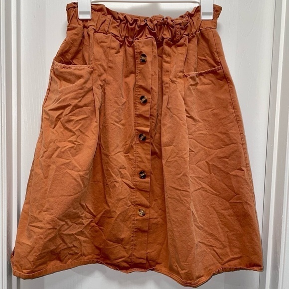 Sadie & Love Paperbag Skirt Elastic & Front Button Knee Length - Picture 2 of 5